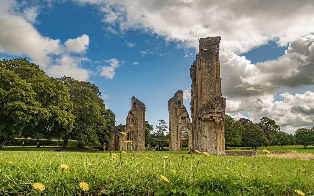 Glastonbury Abbey ruins in summer