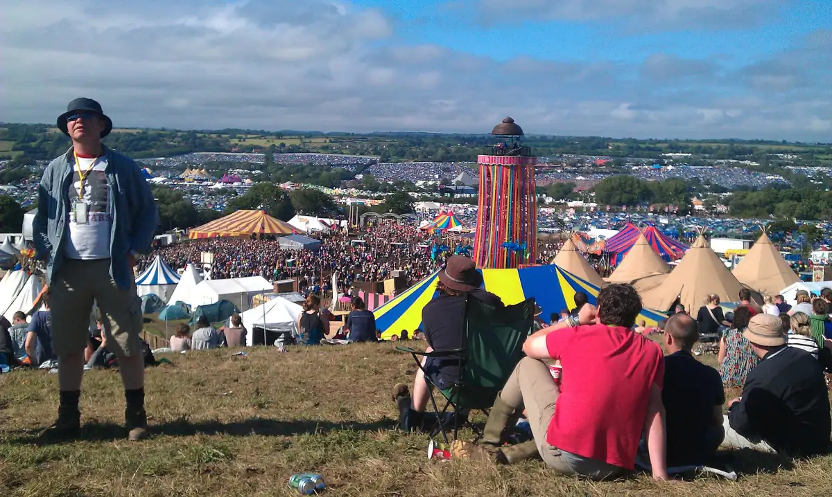 The festival site seen from the Park Stage hill